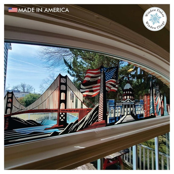 American Landmarks Border Decoration for Windows and Glass. USA July 4th home Decor. Reusable. Double Sided. Made in America.