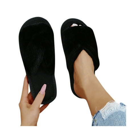 

Gubotare Fuzzy Slippers Women Women s Cable Knit Fur Mules Comfy Slippers Black 39