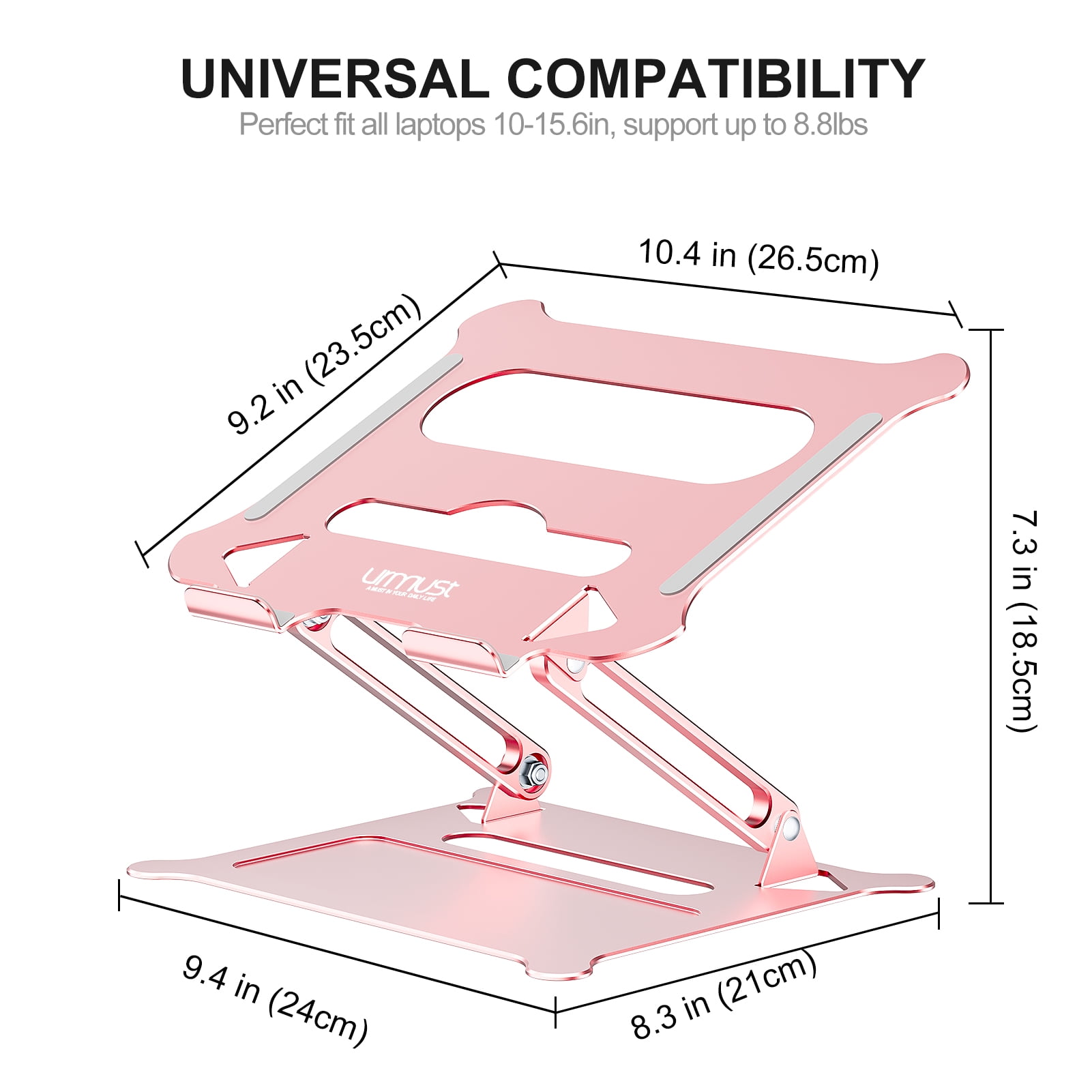 Urmust Ergonomic Adjustable Laptop Stand, Aluminum, Up to 15.6", Black