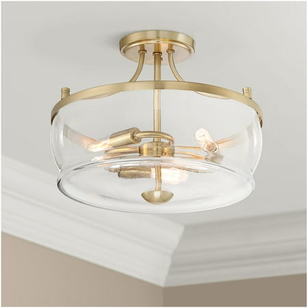 

Possini Euro Design Alia Modern Ceiling Light Semi Flush Mount Fixture 14 Wide Warm Brass 3-Light Clear Glass Shade for Bedroom Living Room Hallway