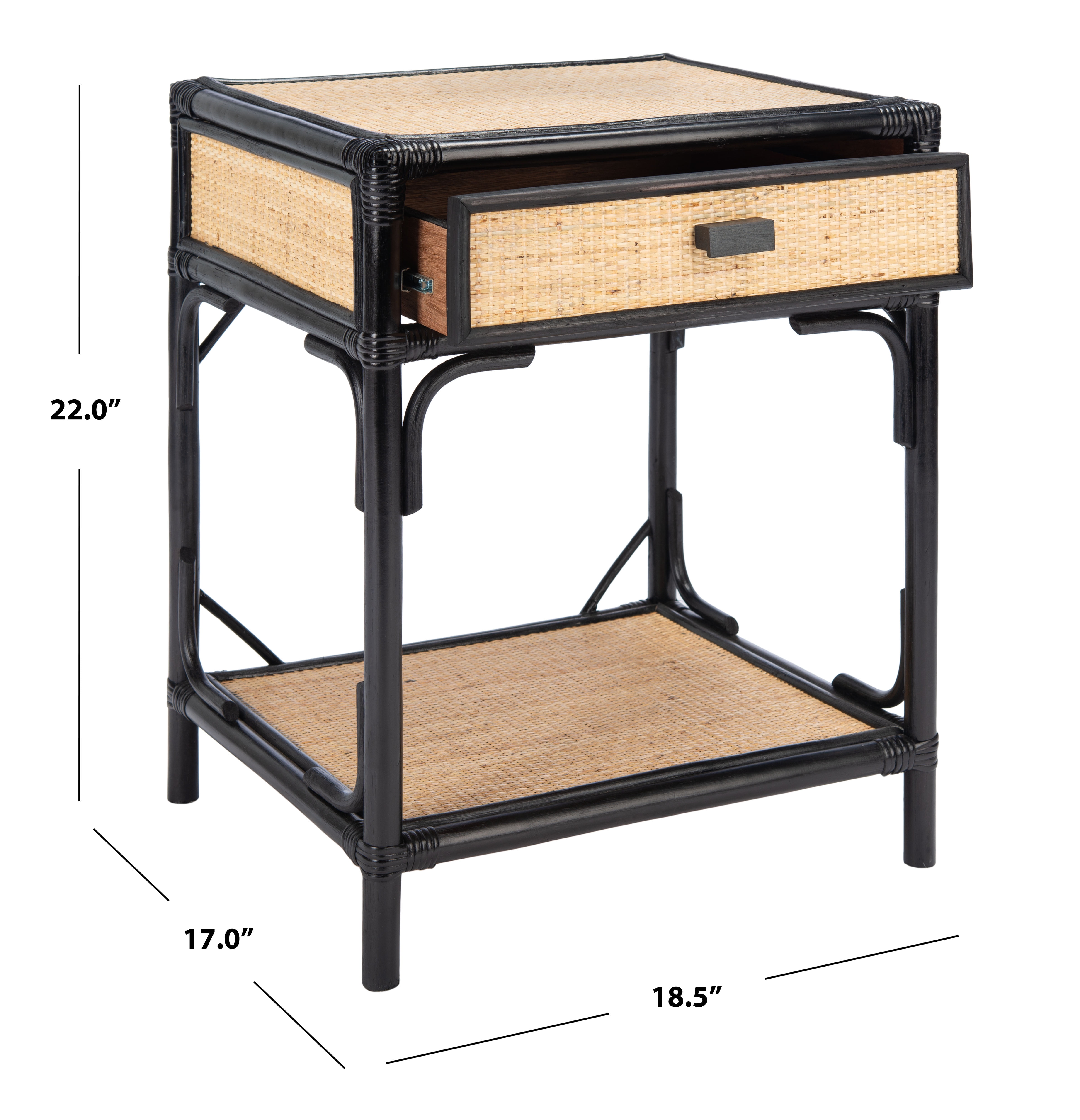 SAFAVIEH Roya Rustic 1 Drawer 1 Shelf Nightstand, Black/Natural