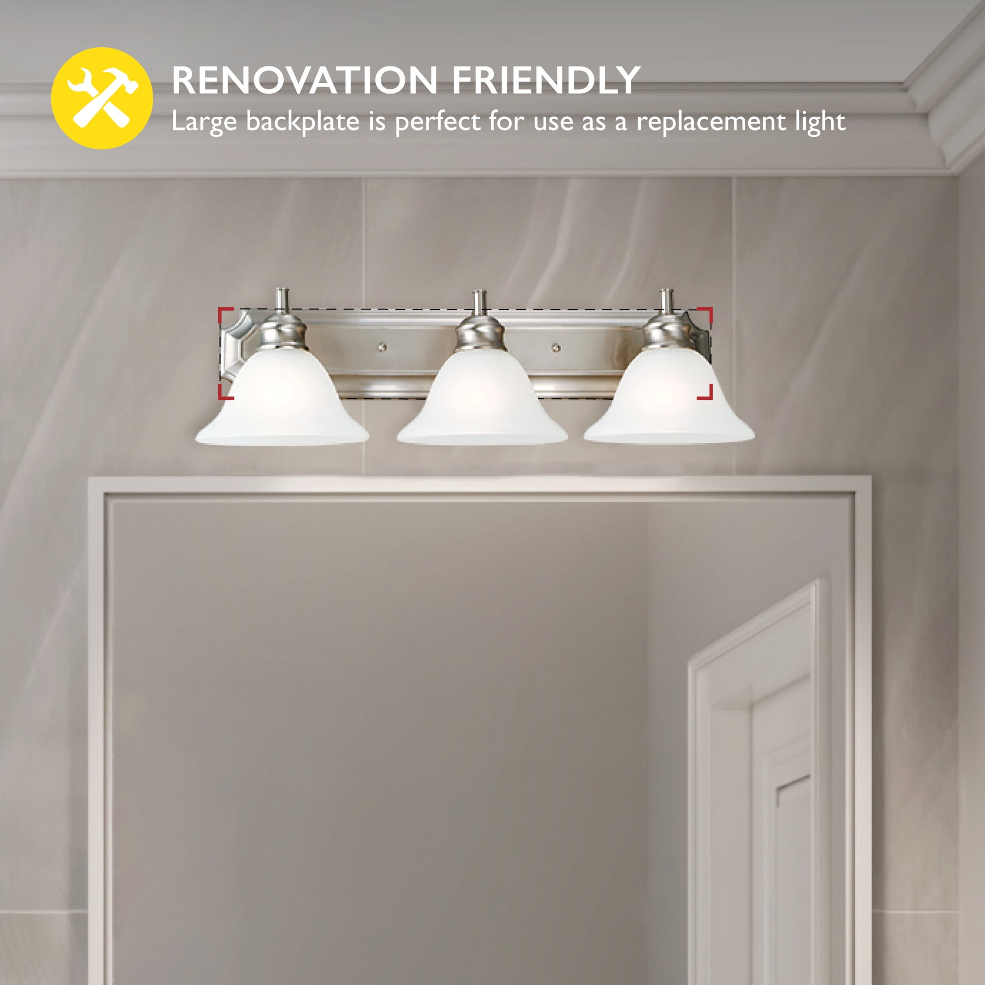 Design House 510263 Bristol Vanity Light Dimmable with Frosted Glass for Above Bathroom Mirror, Satin Nickel, 3-Light