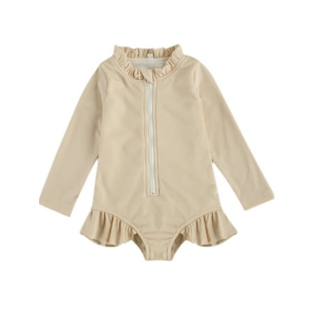 

Gupgi Infant Kids Girls Swimwear Ruffles Long Sleeve Zipper Beachwear