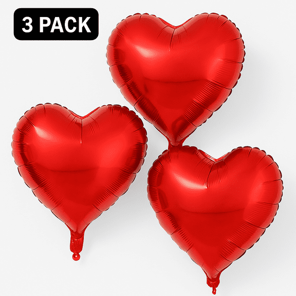 Red Heart Foil Balloons 3 Pack; Valentine's Day Party Decor Balloons