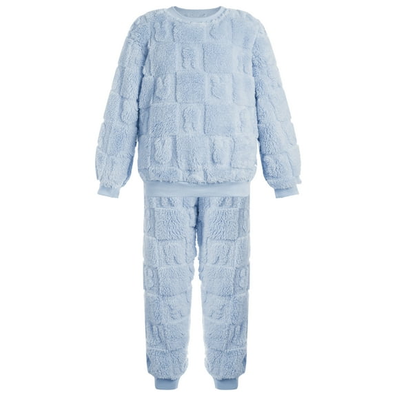 TSSOE Toddler Kids Baby Pyjamas Set Long Sleeve Tops with Bottom for Boys Girls Winter Warm Fleece Outfits Blue 18-24 Months