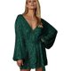 thumbnail image 3 of Mini vestido de fiesta de manga larga con cuello en V y lentejuelas brillantes Clubwear Y2K Vestidos con cinturón Vestido de corte bajo Vestidos de cóctel para mujer para invitados de boda Manga larga, 3 of 5