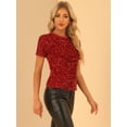 thumbnail image 2 of DARING DIVA Women's Velvet Sequin Short Sleeve Clubwear Blouse S Red, 2 of 6