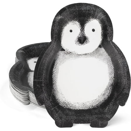 Cheerland 24 Pcs Penguin Paper Plates Cute Polar Arctic Animal Shaped Disposable Dessert Tableware