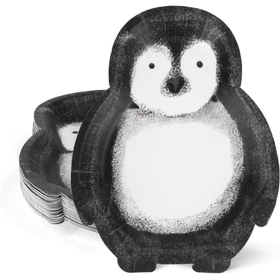 Cheerland 24 Pcs Penguin Paper Plates Cute Polar Arctic Animal Shaped Disposable Dessert Tableware