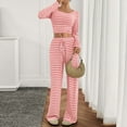 thumbnail image 6 of FNFYFH 2 Piece Lounge Sets for Women Fall Striped Slim Outfits Long Sleeve Wide Leg Tracksuits Womens Casual Loungewear Two Pcs Matching Set, 6 of 7