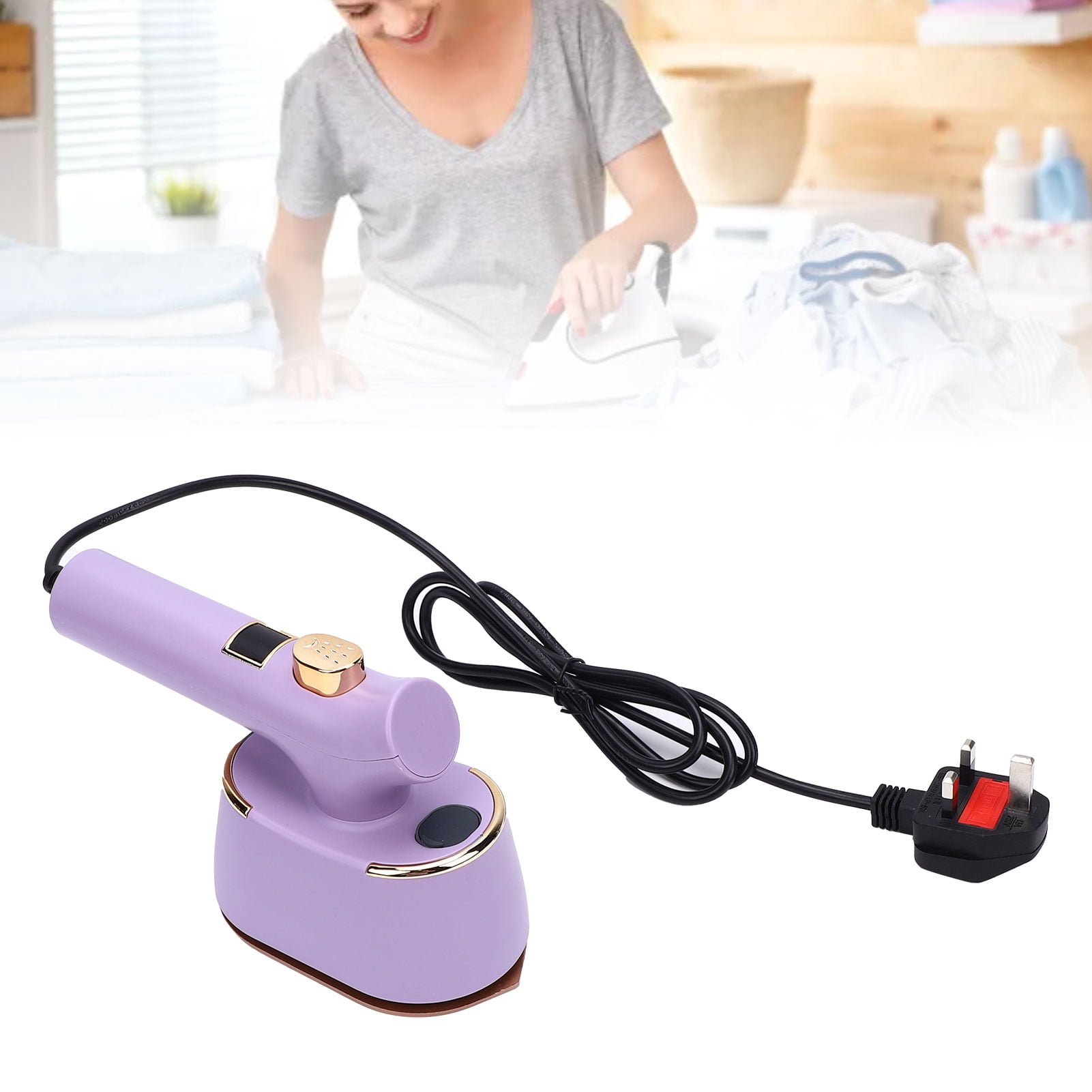 BIMZUC Portable Handheld Garment Mini Electric Steam Iron, 120ml Water Tank, 40W Wrinkle Remover for Home and Travel, 220V UK Plug, Purple