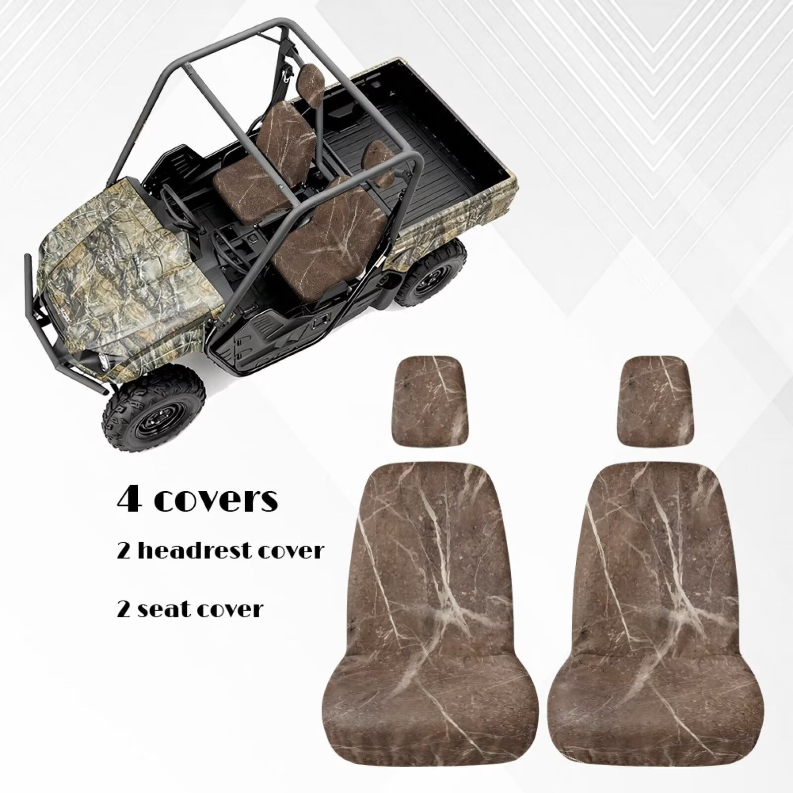 KUIFORTI Brown Camo UTV Seat Covers Seats Cover with Headrest Covers Compatible with Rhino 700 660 450 2004-2021 Waterproof Scratch-resistant Rhino UTV Accessories