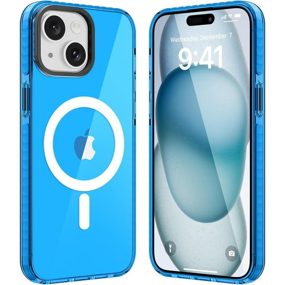 Magnetic Clear for iPhone 15 Plus Case Compatible with Magsafe [Non-Yellowing] Slim Transparent Soft TPU for Women Men Protective Phone Cases Cover for iPhone 15 Plus Blue