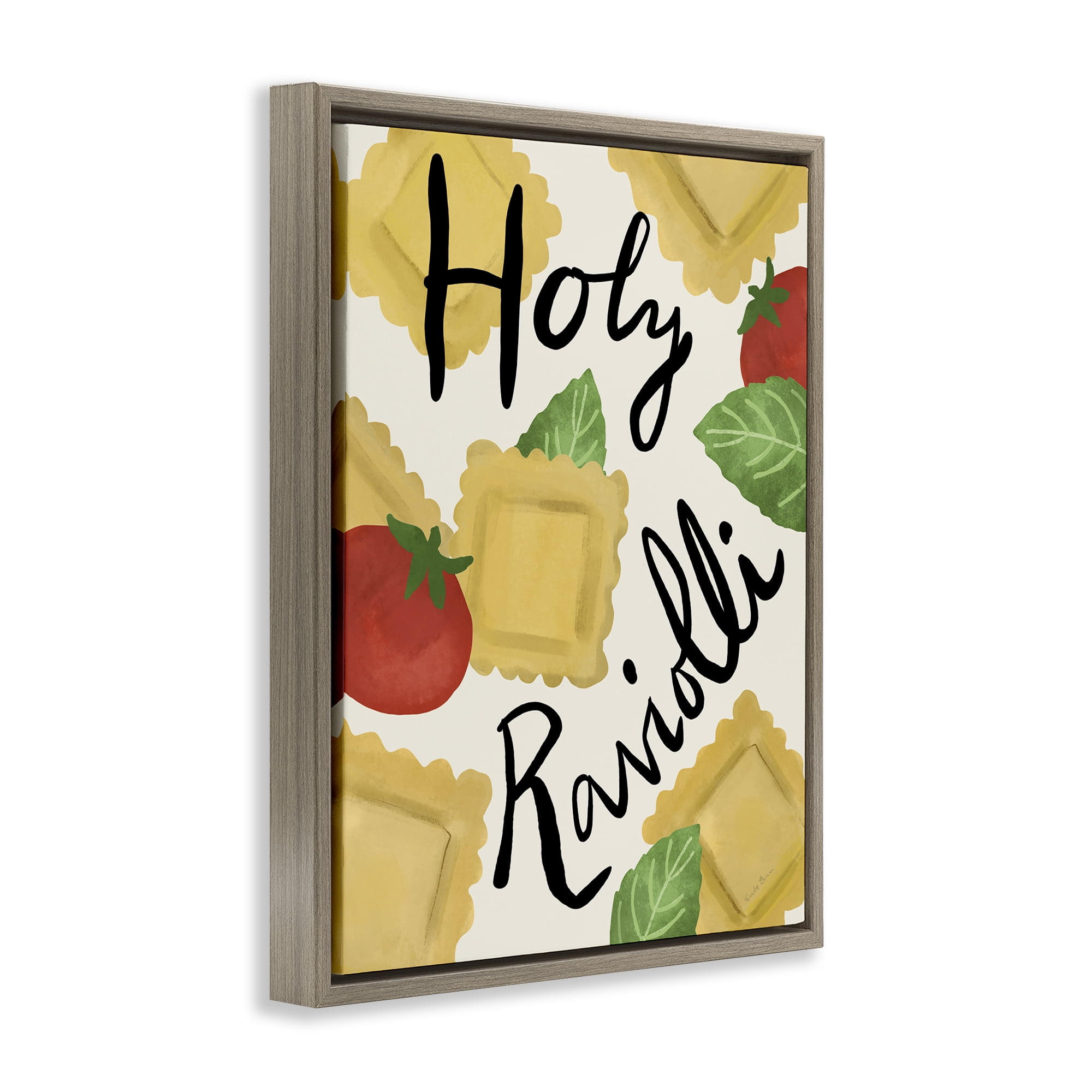 Stupell Industries Funny Holy Ravioli Food & Beverage Painting Brown Floater Framed Art Print Wall Art, 17 x 21