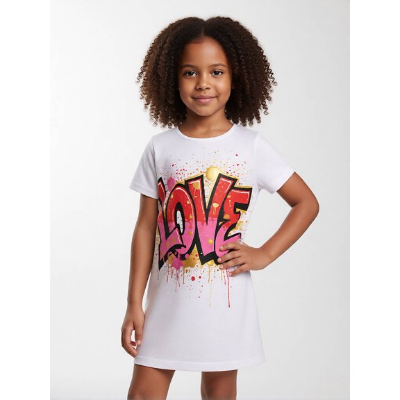 Girls Youthful Casual Dress Casual Fit Short Sleeve Play Dress Comfortable Everyday Wear for Little Girls Age 5-10 Playwear