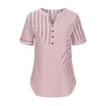 thumbnail image 4 of Quinlirra Summer Ttops for Women 2024 Work Women's Oversized Fashionable Button Asymmetrical Striped Patchwork Short Sleeved V-neck Top/shirt, 4 of 5