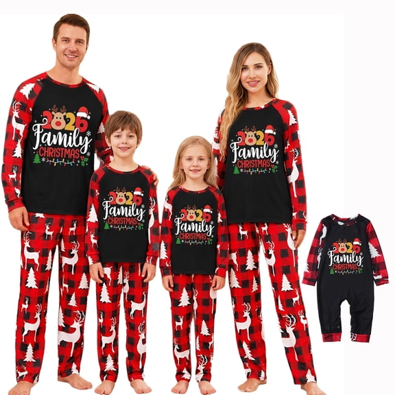 Lvotionpl 2026 Family Matching Christmas Pajamas Set, Christmas PJs for Men Women s, Long Sleeve Tops and Pants, Holiday Family Sleepwear, Xmas Pajama Sets