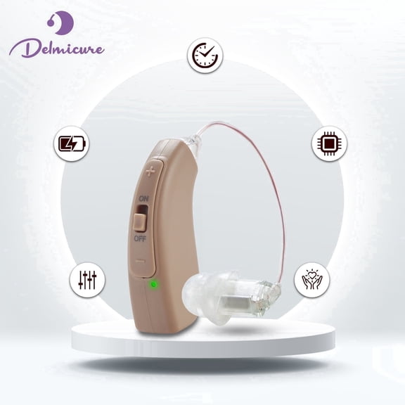Delmicure Digital Hearing Aids for Seniors, Rechargeable, Noise Cancelling, Universal Fit, VHP-1704, Beige, Single