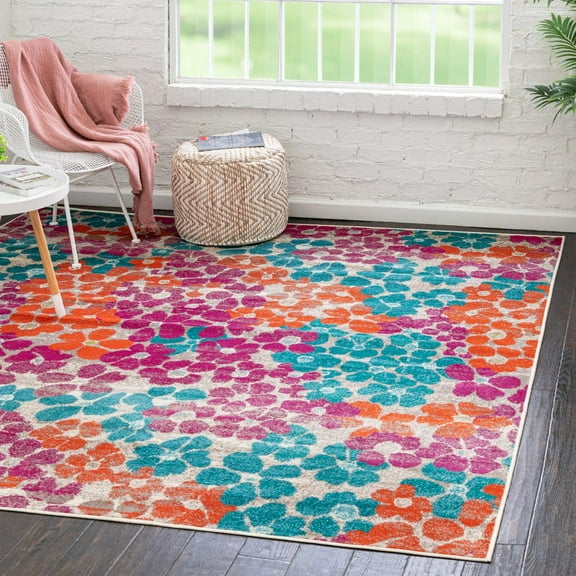 Unique Loom Azalea Collection Area Rug - Encore (7' 10" Square Multi/Orange)