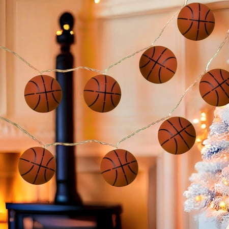Basketball Shape LED String Lights 1.65M 10LEDs Battery Powered Sport Ball Night Lights for Halloween Christmas Party Bedroom Decoration