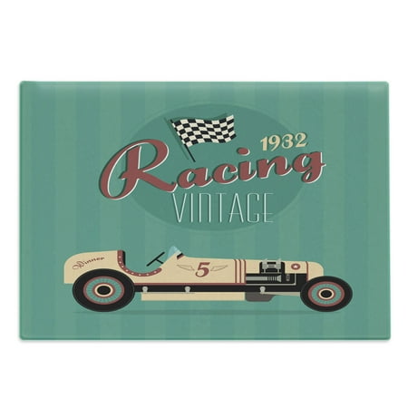 

Cars Cutting Board Poster Print of a Classic Vintage Automobile Nostalgia Rally Antique Machine Decorative Tempered Glass Cutting and Serving Board Large Size Teal Ruby Cream by Ambesonne