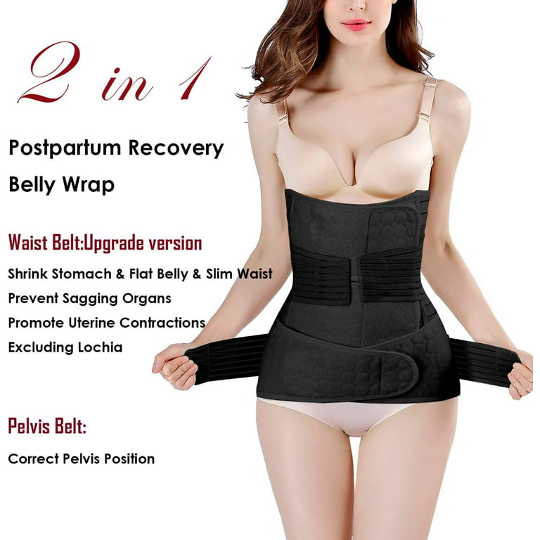 2 in 1 Postpartum Support Recovery Belly Wrap Waist/Pelvis Belt Body Shaper  Postnatal Shapewear,One Size Black 