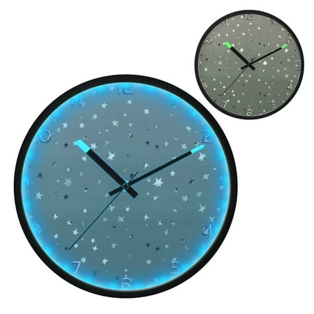Iauyy Vintage Battery Sunrise Clock Wall Clock 12 inch Fashion Bedroom/Biathroom Lighted Wall Clock for Kitchen Clocks ，Gray Gradient Star Shape