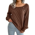 thumbnail image 3 of Women'S Casual Knitted Pullover Sweaters Long Sleeve Crew Neck Jumper Tops Brown L, 3 of 10