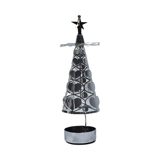 Rotary Tea Light Candle Holder Christmas Tree-shaped Spinning Metal Candlestick Candle Holder Romantic Rotation Decorative Candle Holder Christmas Decoration for Wedding Party Home Deco