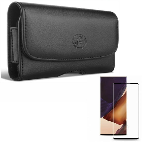 Case Belt Clip & Screen Protector for Samsung Galaxy Note 20 Ultra Phone - Combo with Leather Swivel Holster Loops & Tempered Glass (Fingerprint Unlock) 3D Curved Edge Full Cover