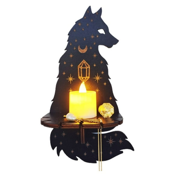 Household Wooden Wall Display Fine Workmanship Adding Appeal for Candles Stones Crystals Fox