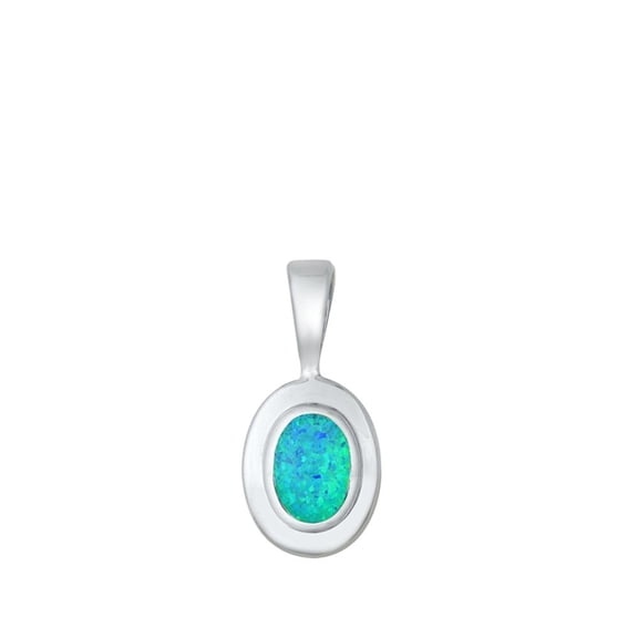 Sterling Silver Dainty Blue Simulated Opal Oval Pendant Charm 925 Jewelry Female Unisex
