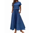 thumbnail image 3 of Women 2 Piece Outfits Skirt Set Summer Casual Cap Sleeve Crop Tops Maxi Dress Sets with Pockets Blue S, 3 of 9