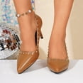 thumbnail image 2 of Stiletto Heels for Women Closed Toe High Heeled Leather Pointed Pumps Sexy Comfortable Slip on Classic Wedding Dressy Shoes Brown Size 6.5, 2 of 5