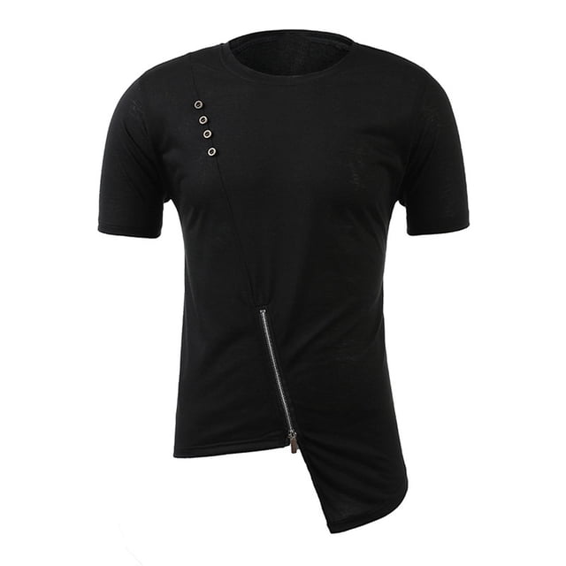 Cameland T-Shirt Homme Uni Col Rond Chandail Bouton Fermeture Éclair Bas Mode Décontracté Sport T-Shirt Haut Blouses