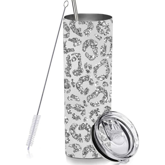 Skinny Tumbler Gift for Men Women, Leopard Tumbler Cup with Straw Lid 20 OZ, Stainless Steel Insulated Vacuum Slim Cheetah Travel Coffee Mug