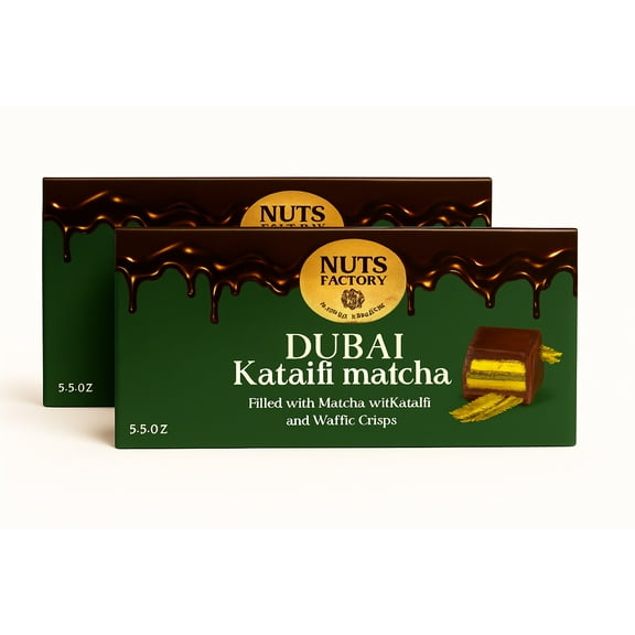 Nuts Factory Dubai Chocolate with Kataifi & Matcha. Ranked #1 Dubai Chocolate Bars in the World. (2 Premium Bar Pack)