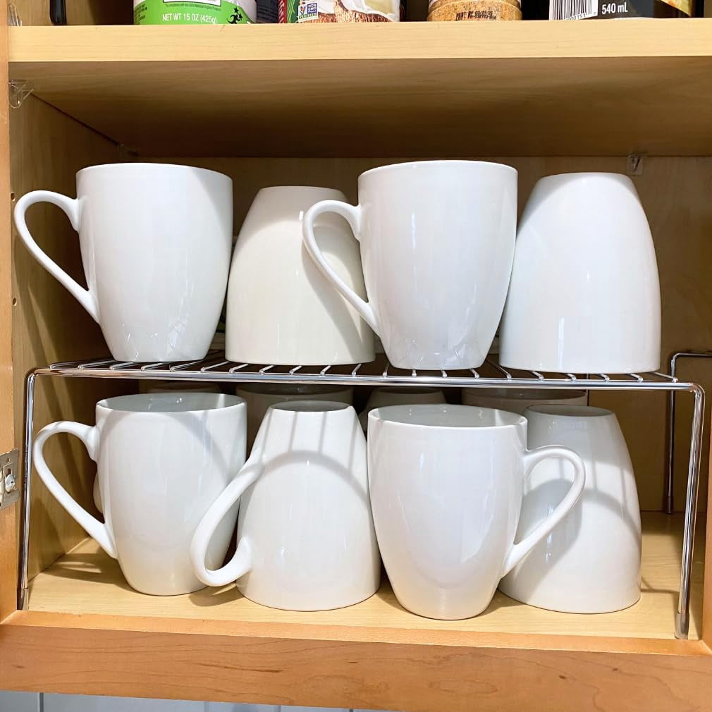 Evelots Kitchen Cabinet Wire Shelf Organizer/Rack - 4 Pack Sturdy Large Metal Shelf Risers - Double Your Counter Space - Great for Kitchen, Freezer, Pantry and Bathroom - Rustproof - Chrome