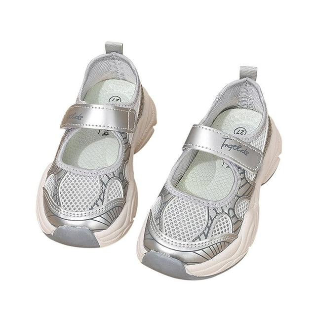 Gray Lightweight Athletic Sneakers For Children With Mesh Fabric And Airflow Holes, For Comfortable Wear And Play