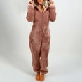 thumbnail image 6 of Jumpsuits Pajamas Solid Color Keep Warm Plush Winter Long Sleeve Jumpsuits Pajamas for Women, 6 of 7