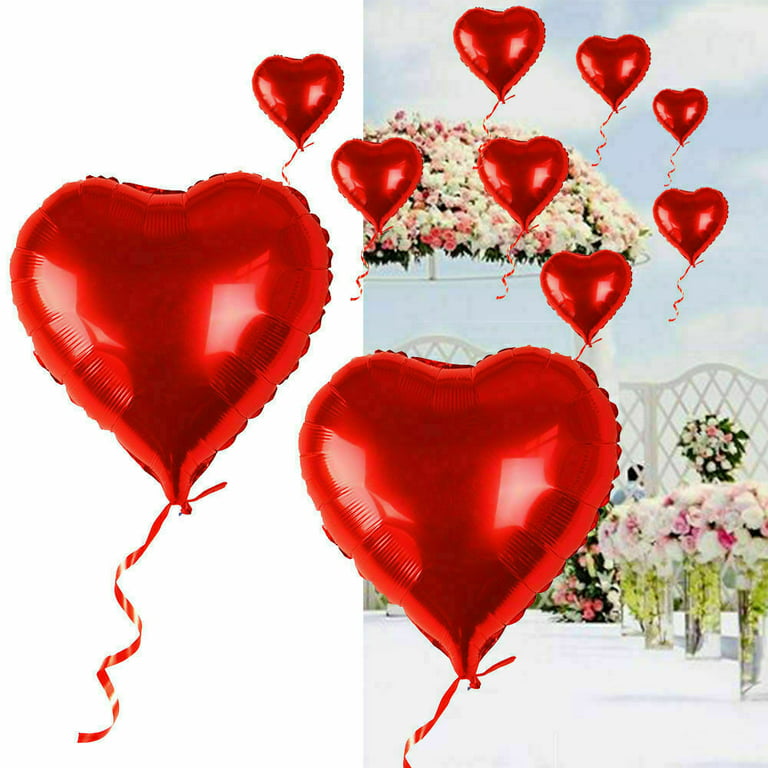 10pcs-18 Inch Aluminum Foil Heart Shaped Party Decoration For Weddings,  Birthday & Proposals
