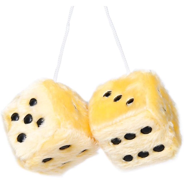 A Pair Of Retro Square Mirrors Hanging Couple Plush Dice With Dots Car Interior Decoration