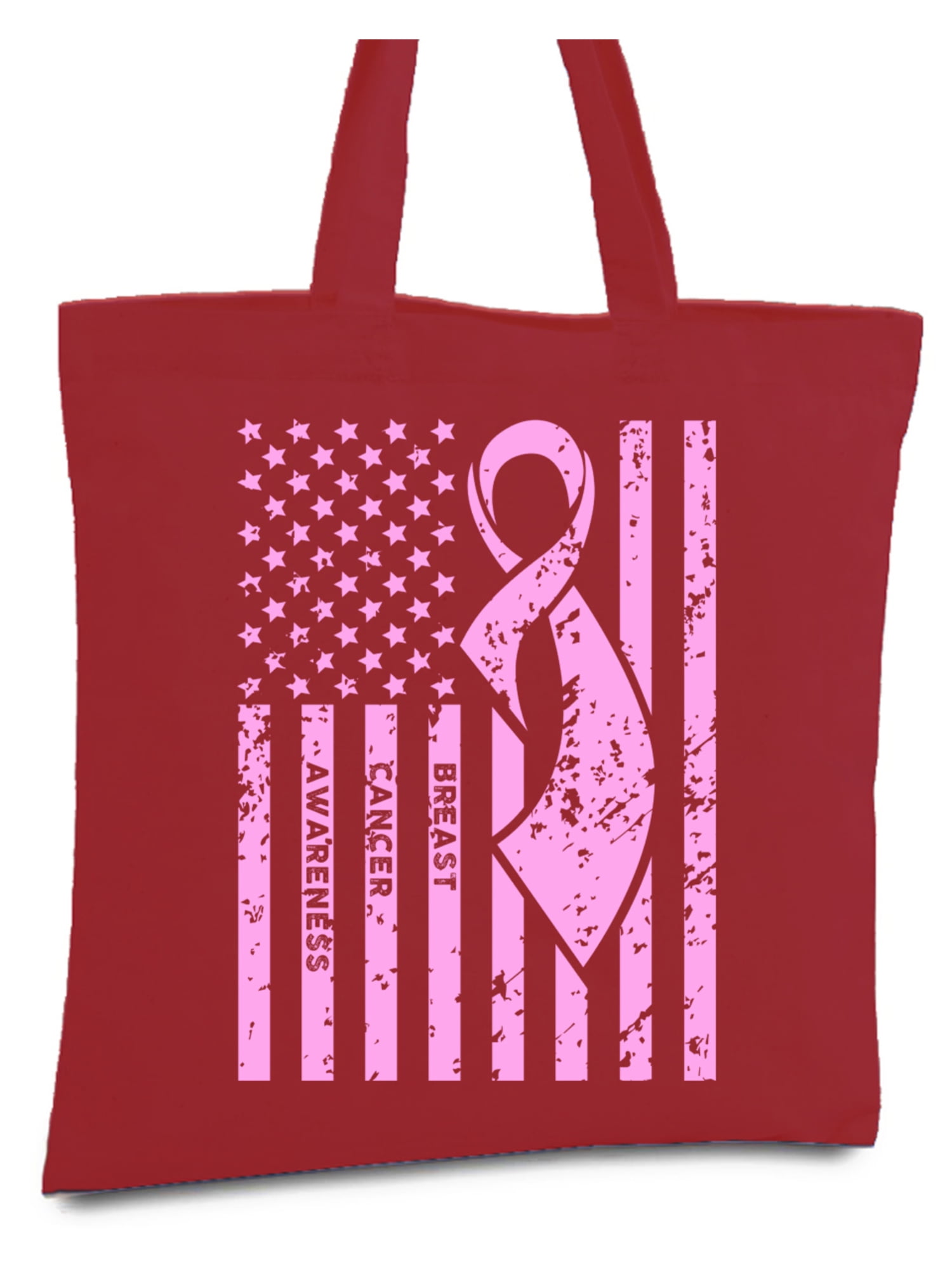 Womens Canvas Large Tote Shoulder Handbag Pink Ribbon Breast Cancer Awareness Flag Perfect Bag