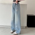 thumbnail image 6 of Girls Fashion Wide Leg Jeans Distressed Casual Pants Denim Pants with Elastic Waist and Pockets Size 7-8 Years, JN2-Blue, 6 of 7