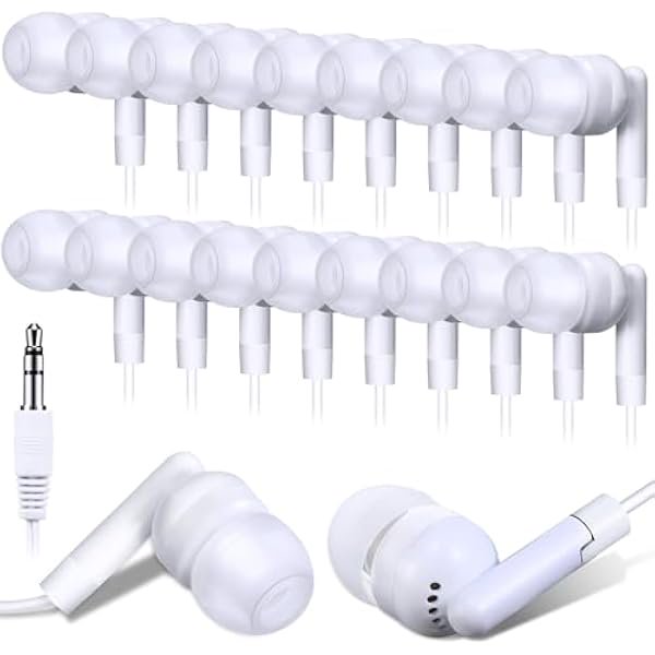 wonima11 100 Pack Wired Earbuds Bulk for Classroom Ear Headphones Wired Basic Student Earbuds No Microphone with 3.5MM Jack for Class Laptop School Library, Individually Bagged (White)