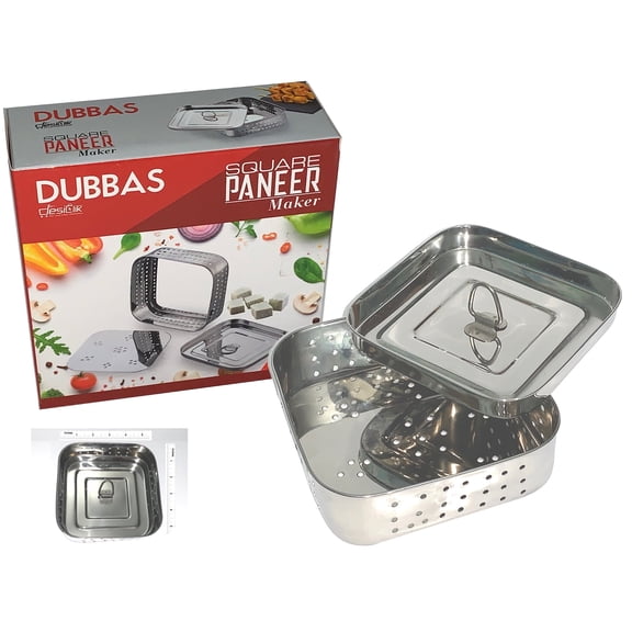 Dubbas - Square Paneer Maker, Easy to Use 5.25" Stainless Steel Indian Paneer/Tofu Press Mould