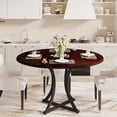 thumbnail image 2 of Tribesigns Round Dining Table for 4-6 People, 47.24" Dinner Table Circle Kitchen Table with Metal Base, Wooden Dining Room Table for Dining Room, Living Room, Walnut and Black, 2 of 5