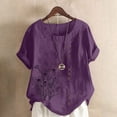 thumbnail image 2 of BODOAO Linen Top for Women Boho Tops Mexican Tunic Tops Beach Tops Soft Breathable Vacation Shirts Gauze Tops Scoop Neck Loose Fit Blouses Comfy Blouses Flowy Shirts Summer Purple S, 2 of 4