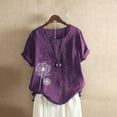 thumbnail image 2 of Odeerbi Plus Size Linen Shirts for Women 2024 Casual Loose Button Linen Print Boho Tanic Blouse Tops Purple, 2 of 4
