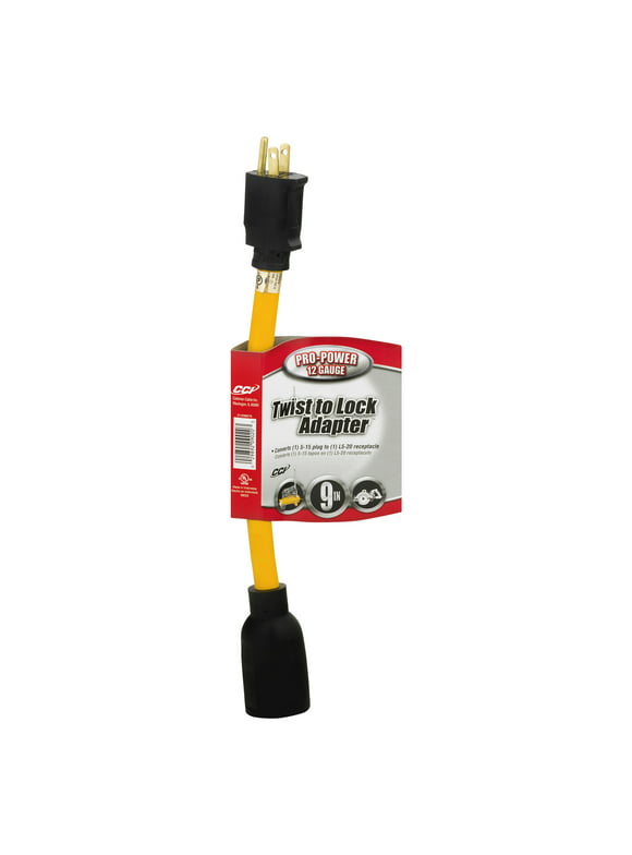 Coleman Cable 90208802 Generator Cord Adapter From 5-15P to L5-20R (9 in, 12/3 gauge), Yellow